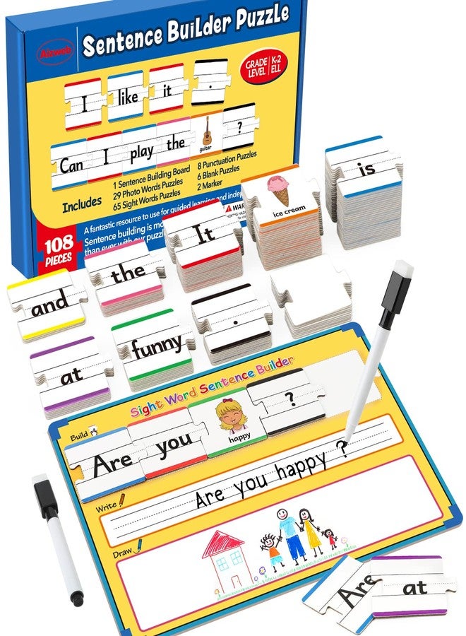 Aizweb Sentence Building Games,Sight Word Puzzles for Kids Kindergarten 1st 2nd Grade Classroom Must Haves,Montessori Phonics Reading Learning Games,Speech Therapy Special Education Toy for Teacher - Image 1